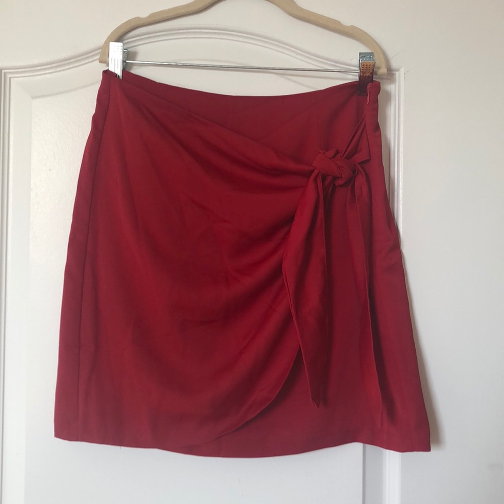 Red A-Line Skirt with Draping